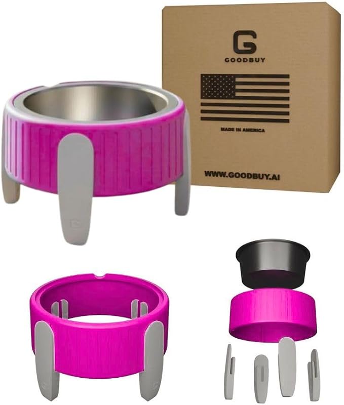 Pet Station Elevated Dog Bowl Stand for 6.8 in. Bowls - 3D Printed Dog Feeder - Adjustable Height Legs and Magnetic Fridge Mount Feeding Station - Made in USA (Pink, Bowl + S and L Legs)