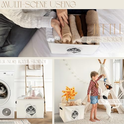 Funny Cat Bathroom Storage Bins Box, Cat Bathroom Decor, Cats Lover Gifts Storage Basket Laundry Hamper with Handle for Bath Room Clothes Vanity Undersink Home Organization