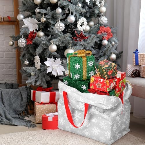 Kajaia 2 Pcs Christmas Ornament Storage 18 x 15 x 10 Inch Snowflake Holiday Accessories Bag Christmas Storage Containers Tear Proof Xmas Ornament Organizer with Handles Full Length Zipper (Gray)