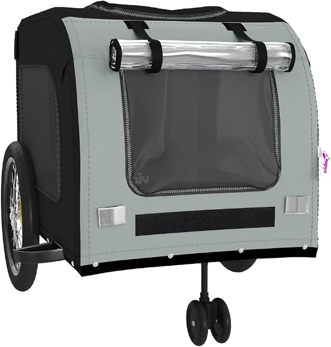 Pet Bike Trailer for Small Dogs, Foldable Bicycle Cargo Trailer with Iron Frame and Oxford Fabric, Orange and Gray