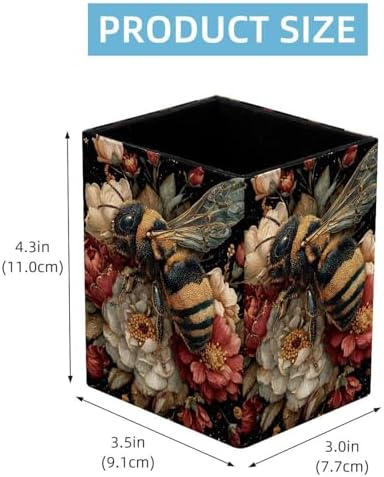 Cute Bee Pen Holder for Desk Decor, Rectangular PVC Leather Pencil Cup for Desk Pen Organizer, Makeup Brush Holder for School, Home, Office