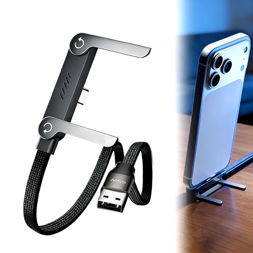 USB A to USB C Cable, Charger Cord (4.9FT), 65W Braided Fast Charge Cable with Built-in Phone Stand T-Shaped Foldable for iPhone 17 Series,Samsung Galaxy Note 10/S10+ S10, LG V30 (1 Pack)