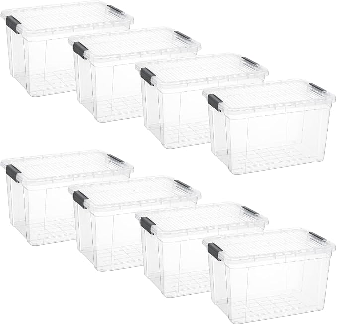 Superio 14.7 Quart Clear Plastic Storage Boxes with Lids, Stackable Organizer Containers, BPA-Free Storage Bins for Home, Office, School & Dorm, 8 Pack