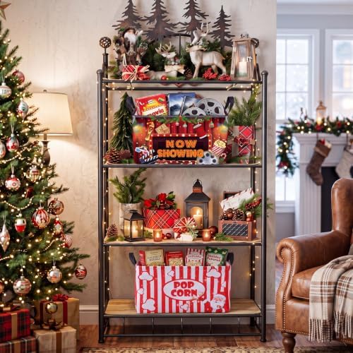 Breling 4 Pcs Christmas Movie Night Gift Baskets with Handles Christmas Party Supplies Snacks Boxes Xmas Santa Snowman Cinema Movie Theater Snack Bins Party Decorations for Xmas Birthday Holiday