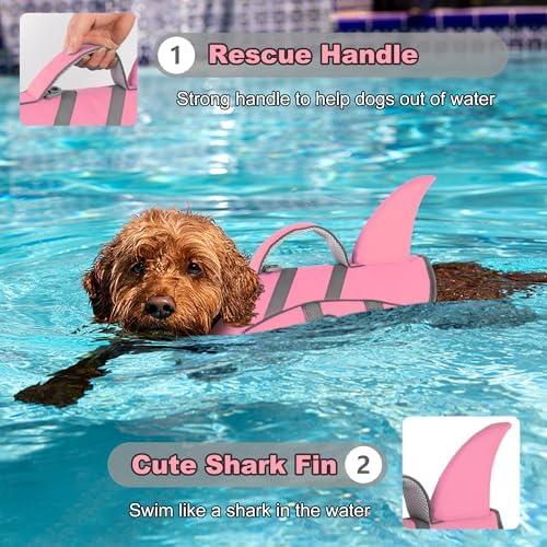 Dogcheer Dog Life Vest Shark, Life Jacket for Dogs, Swim Vest- Lt Pink,XS