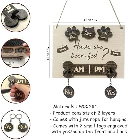Personalized Have We Been Fed Sign, Custom Feeding Reminder Hanging Sign with Name, Decorative Dog Cat Meal Scheduler, Pet Feed Tracker AM PM, Gift for Pet Lovers, Decorative Wall Art