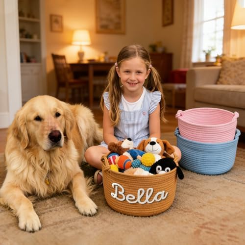 Personalized Dog Toy Basket Custom Pet Toy Storage Bin Customized Puppy Gifts Decoration Organizer for Living Room