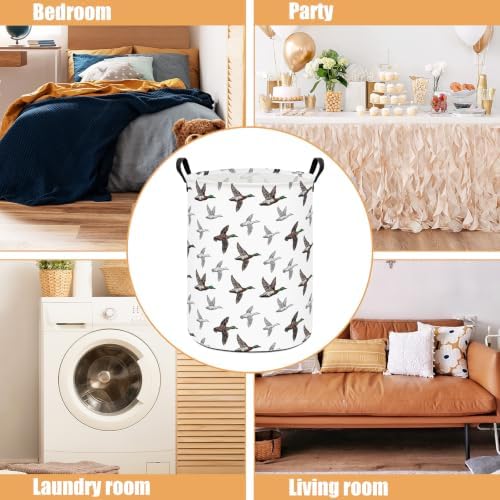 Round Laundry Basket Collapsible Storage Hamper Organizer Mallard Duck | Waterproof Canvas Foldable Baskets with sturdy Handles Multi-scene Organizer for Home Play Bedroom Gift Bin