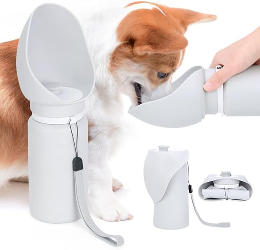 Portable Dog Water Bottle, 19 oz Capacity, Foldable Silicone Design, Leak-Proof Travel Bottle with Drinking Trough