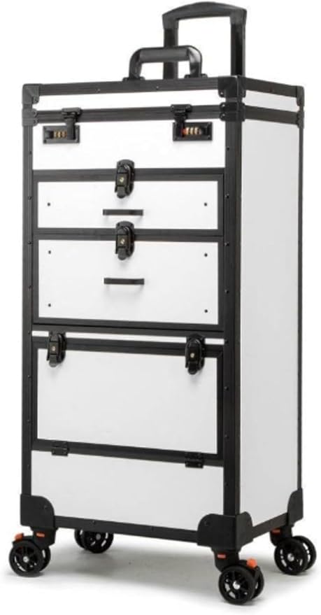 Mobile Hair Station Rolling Lockable Trolley for Beauty Salon Tools Storage, Hairdressing Travel Organizer Luggage Case with Wheels White 84.2x40.5cm