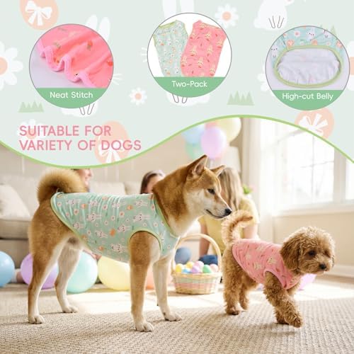 2-Pack Easter Dog Shirt Puppy Shirts with Bunny Egg Carrot Patterns Dog Rabbit Clothes Outfit Cotume Easter Pet Sleeveless T-Shirt Tank Tops Vest for Small Medium Large Dogs XL