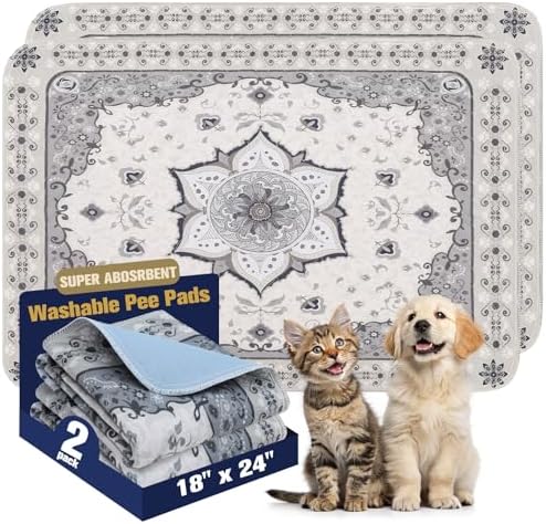 EXPAWLORER Washable Pee Pads for Dogs - 2 Pack Waterproof & Leakproof Reusable Training Dog Pads Pet Puppy Pads,Dog Nonslip Potty Pads for Floor, Crate, Couch Whelping Mats,Grey 18"x24"