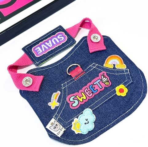 Denim Dopamine Pet Vest Shirt - Colorful Cartoon Embroidery Design, Adjustable Vest (M)