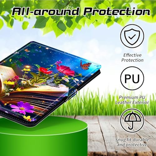 Universal Tablet Case for T-Mobile Revvl Tab 2 10.1" 2025/Revvl Tab 5G 10.36" 2023, 360 Degree Rotating Kickstand Protective Stand PU Leather Shell Cover for 9"-10.5", Book Flower
