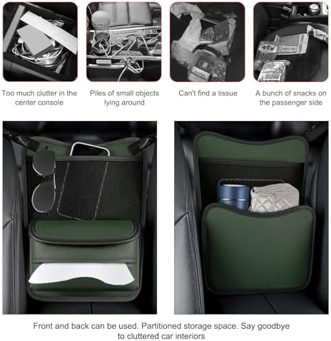 Ohleats Car Organizer Storage Between Seats, Nappa Leather Auto Handbag Holder for Document Phone Storage, Large Capacity Automotive Console Pocket Purse, Car Accessories (Green)