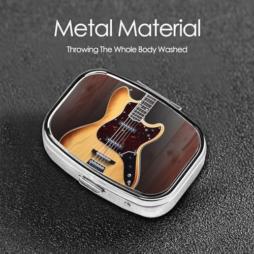 Guitar Musical Instrument Pill Box 2 Compartment Medicine Pill Organizer Square Pill Case for Purse & Pocket Travel Pillbox Portable Metal Medicine Vitamin Fish Oil Organizer Unique Gift