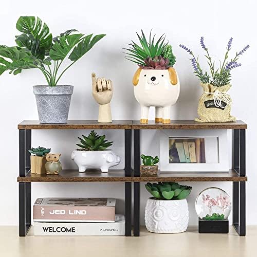 MOOACE Kitchen Counter Shelf, Stackable Cabinet Shelf Organizers Expandable Countertop Shelf for Pantry - Set of 4 - Brown | Stackable & Expandable Spice Rack, Space-Saving Pantry Organizers Bathroom Countertop Storage, Rustic Brown