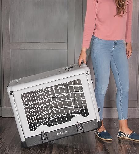 Pet Gear The Other Door 4 Door Steel Crate for Dogs/Cats, 27", Fog | Garage-Style Door, Includes Removable Tray, No Tools Required