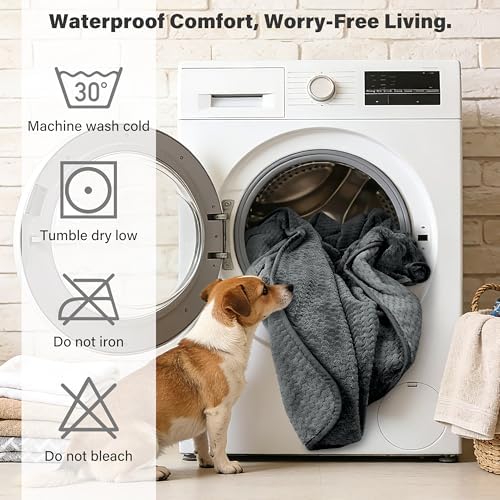 Catalonia Waterproof Dog Blanket, Reversible Leakproof Furniture Protector | Grey Fleece Mat for Small to Large Dogs & Cats, Helps Protect Sofa, Bed & Couch from Liquids, Urine & Messes, 30 x 40 Inches