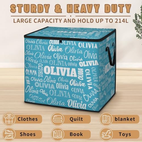 Custom Storage Baskets Cubes for Home with Name, Lake Blue Background Large Foldable Organizer Collapsible Storage Bins for Home Blanket Comforters Clothes Closet Nursery