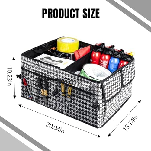 Hovom Car Trunk Organizer, Collapsible Trunk Storage Box for SUV, Multi-Compartment Car Organizers and Storage, Large Capacity Backseat Organizer for Most Cars SUVs Trucks Sedans (Checkerboard)