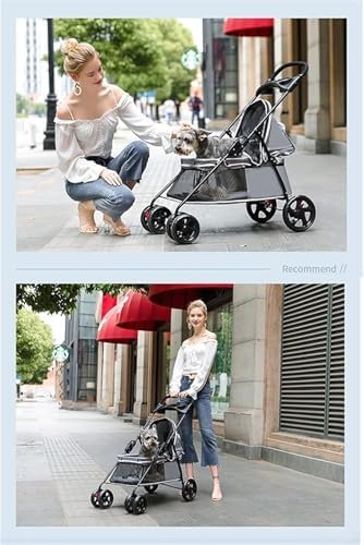 Small Pet Dog Pram Stroller for Cats with Cup Holder, Dog Strollers for Small Dogs Premium Stroller with Rain Cover, Breathable Pushchairs Pet Gear(Grey a)