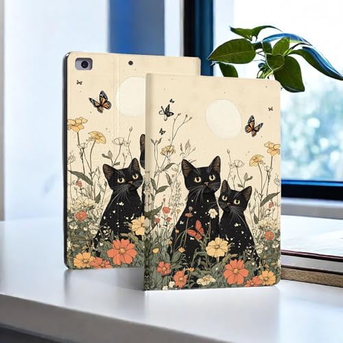 for Microsoft Surface Pro 8-13" 2021 Tablet Case,Auto Wake/Sleep,Adjustable Stand Protective Cover - Black Cat Flower Moon