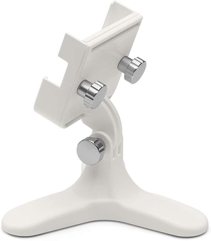 WeatherTech DeskFone Two View in White - Adjustable, Universal Cell Phone Holder Mount Stand for Desk, Counter, Table - Tripod Design for iPhone & Smartphone Charging - Silver Metal Knobs