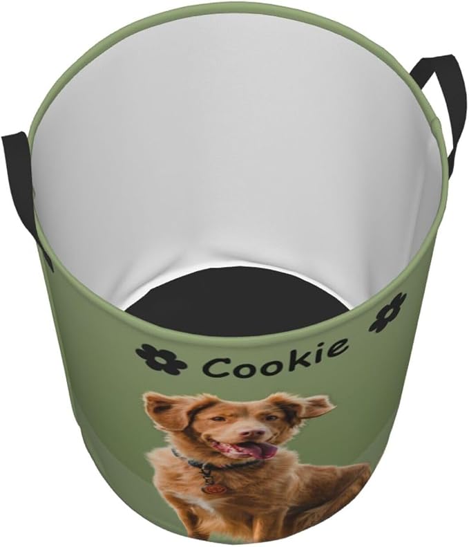 Personalized Large Dog Toy Storage Basket Bin Collapsible Custom Pet Stuff Box Chest Container for Living Room Organizer for Dog Toys,Dog Food,Blankets,Clothing (Olive Green)