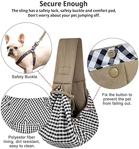 CUBY Dog and Cat Sling Carrier - Hands Free Reversible Pet Papoose Bag - Soft Pouch and Tote Design - Suitable for Puppy, Small Dogs Cats Outdoor Travel(Khaki, Unadjustable Strap)