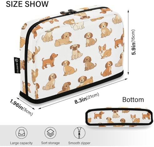 Emelivor Pets Dogs White Pattern Large Capacity Pencil Case Stand Up Pencil Pouch for School Office Supplies Pen Organizer Bag with Pockets Portable Makeup Pouch for Adults Boys Girls Teens