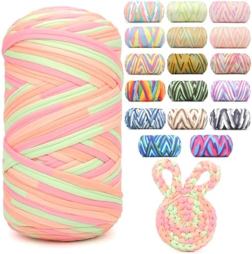 400g Tshirt Yarn for Crochet,Rainbow T Shirt Soft Elastic Fabric Chunky Thick T-Shirt Crochet Yarn for Crocheting Knitting Beginner Hand Knitting for Bag/DIY Craft/Home Decor-Pink Green