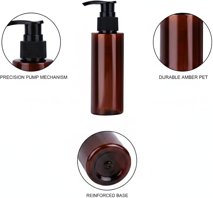 Amber PET Lotion Pump Bottle, Refillable Dispenser for Travel & Bathroom Storage, Black Finish
