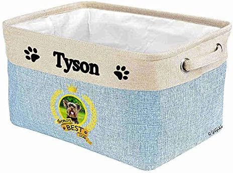 Custom Name Collapsible Dog Toy Storage Basket Bin World's Best Dog Lovely Yorkshire Terrier Yorkie Foldable Pet Toy Box Closet Shelf Baskets Organizer for Bedroom Home Dog Cat with Handles Blue