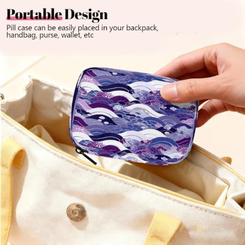 Travel Pill Organizer Purple Wave Flower Texture Small Pill Case