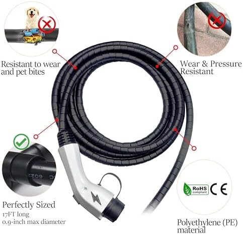 EV Charger Cable Protector, 23FT EV Charger Cord Cover,Wear/UV-Proof,EV Charger Cord Protector Flexible/Pet Resistant/Prevents Tread & Door Squeeze