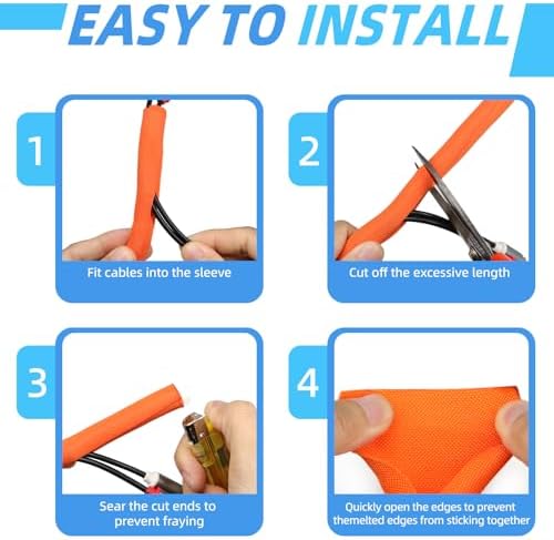 Automotive Wire Loom Tubing, Split Braided Cord Protectors from Pets No Chew, Flexible Cable Sleeve Cable Management for TV/Computer/Electric Wires (Orange, 3/4"-10ft)