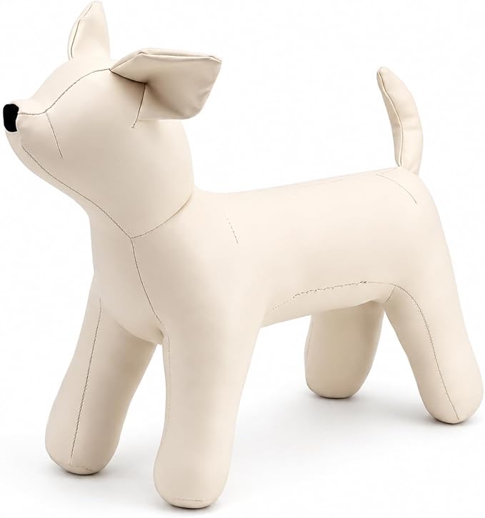 Dog Mannequin PU Pet Clothing Display Stand Cute Dog Hangers for Clothes Store Leather Pet Sewing Mannequin Durable Puppy Standing Model (White, Small)