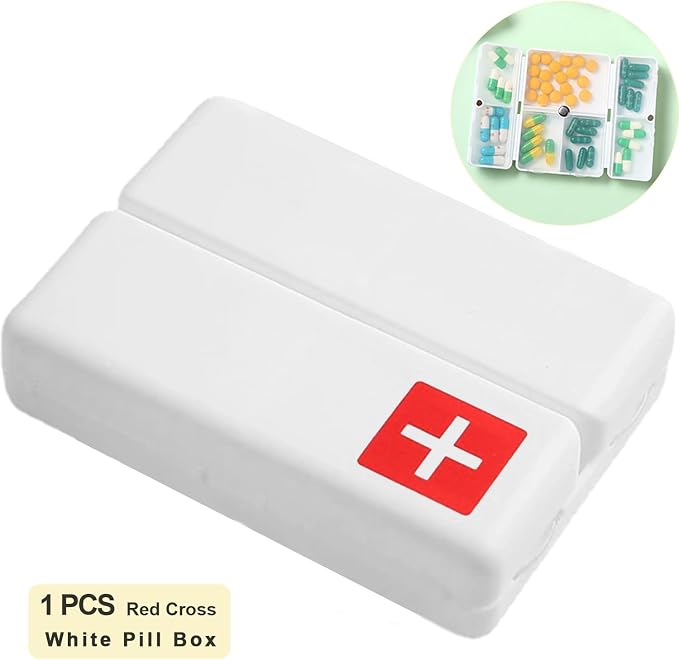 Daily Pill Organizer Box, 7 Compartments Portable Case for Travel | Folding Design Medicine Dispenser Reminder Pill Case for Purse Pocket to Hold Vitamin, Cod Liver Oil, Supplements, Medication
