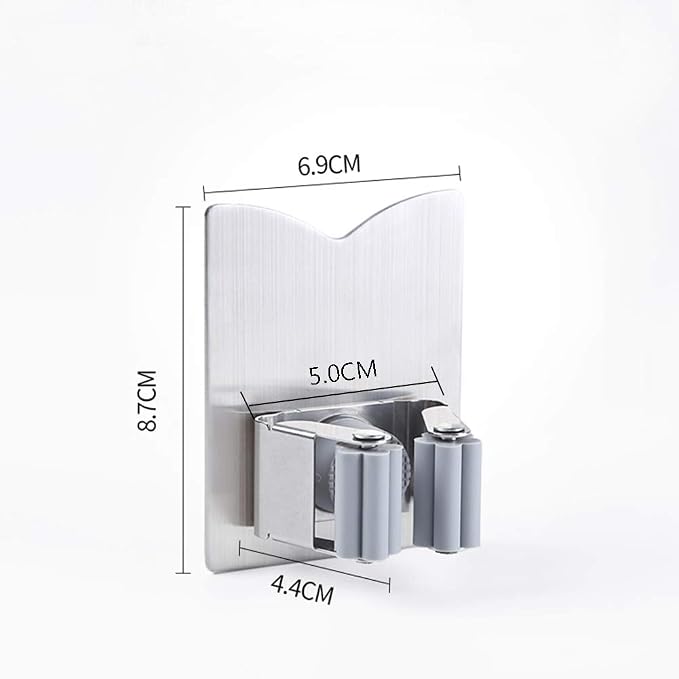 HANZE Stainless Steel Mop Broom Holder Organizer, Self Adhesive Wall Mounted Mop Organizer Storage Rack Clip for Kitchen Bathroom and Garage (Model 2 (2 Pakck))
