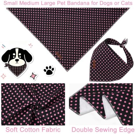 Black Pink Polka Dog Bandana, UP URARA PUP Puppy Bandana for Small,Medium Dog, Spring Summer Cotton Triangle Bid Scarf Dog, Pet Kerchief for Girl Female Dogs or Cats, Fancy Fall Classic Dog Bid Scarf