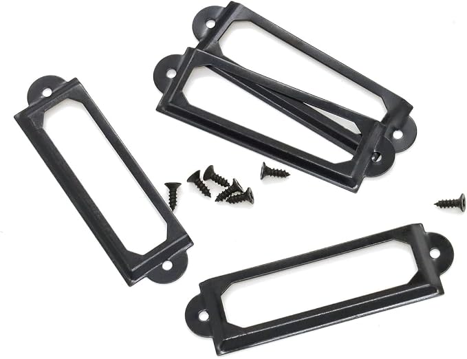 50 Pcs Label Holders Library File Drawer Tags Label Holder Metal Frame Name Card Frame for Drawer Cabinet (Black)