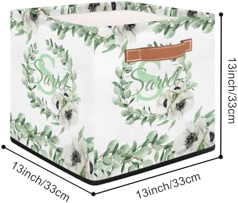 Personalized Storage Baskets for Organizing, Foldable Storage Bins with Handles Custom Cute Basket for Boys, Girls, Pet, Clothes, Blanket, Bedroom Nursery Toy Storage Gift, Eucalyptus Leaves