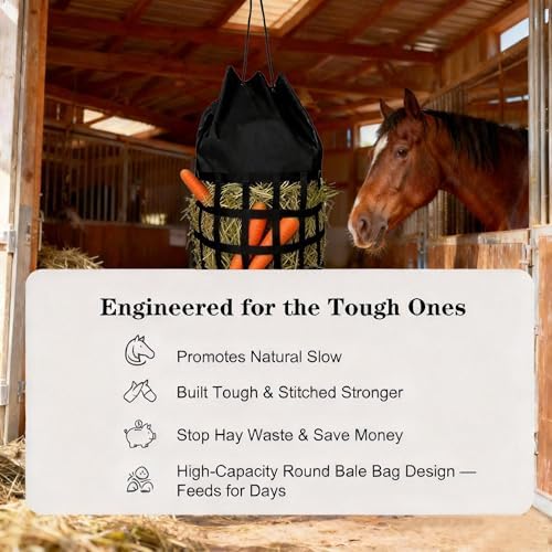 Large Slow Feed Hay Bag for Horses,Goats&Donkeys(Black)