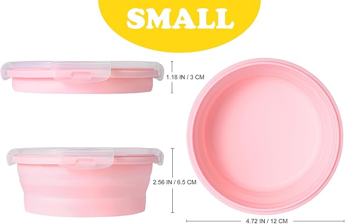 Joyinjojo Collapsible Dog Bowls with Lids, 2 Pack Portable Travel Dog Bowls for Small Medium Large Dogs, Silicone Foldable Outdoor Dog Cat Food Water Bowls for Camping Hiking Road Trip, Pink 12 oz