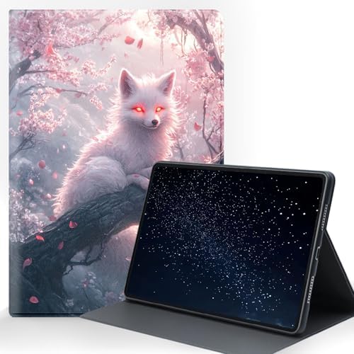 for Samsung Galaxy Tab S10 Ultra 2024/S9 Ultra 2023/S8 Ultra 2022 14.6 Inch Tablet Protective Cover with Adjustable Stand and Magnetic Auto Wake/Sleep,White Fox Cherry Blossom