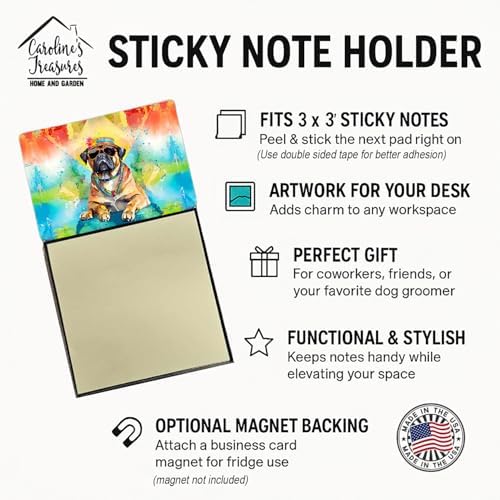 Caroline's Treasures Cane Corso Hippie Dawg Sticky Note Holder Refillable Dispenser Self-Sticky Note Pads, Memo Pads Blank Desk Accessories
