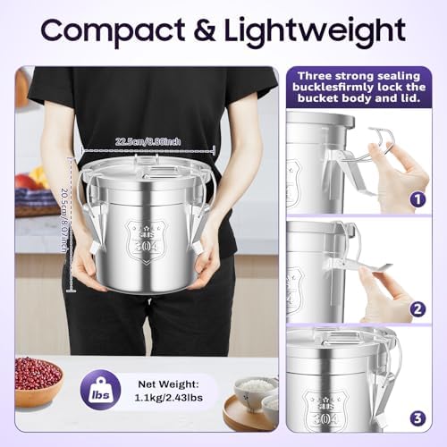304 Stainless Steel Airtight Canister w/Lid(6L/1.59Gal)