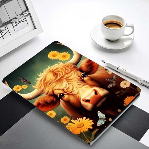 for Samsung Galaxy Tab A8 10.5 Inch 2022 (SM-X200/X205/X207) Tablet Case,Premium Leather Folio Stand Auto Wake/Sleep,Multiple Viewing Stand,Cute Highland Cow Flowers