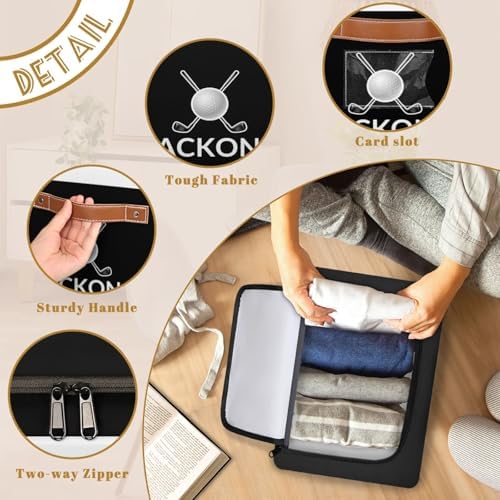 Custom Storage Basket with Zipper Lid, Golf Ball Sport Foldable Fabric Storage Boxes Decorative Closet Shelves Clothes Organizer Container Cubes with Handle 1PCS